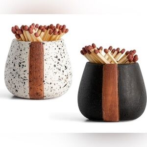 Ceramic Match Holder w/ Striker - Decorative Modern Home Decor - Set of 2